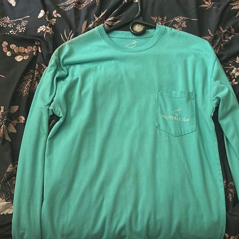 Green Long Sleeve Tee Casual Cotton Top